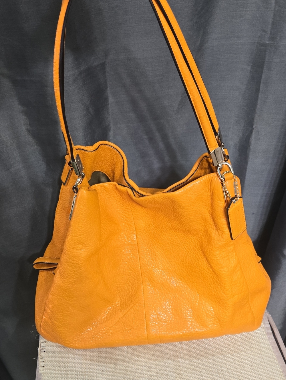 Coach Edie Orange Pebbled Leather Shoulder Bag - Picture 13 of 13